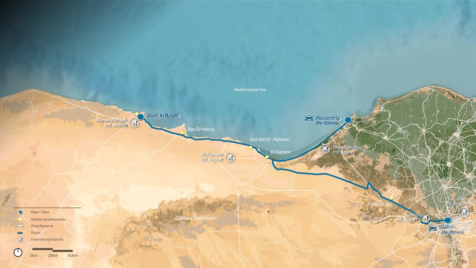 خريطة موقع علم الروم شرق مرسى مطروح على البحر المتوسط وأزمنة الوصول